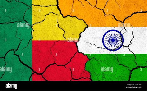 Flags Of Benin And India On Cracked Surface Politics Relationship