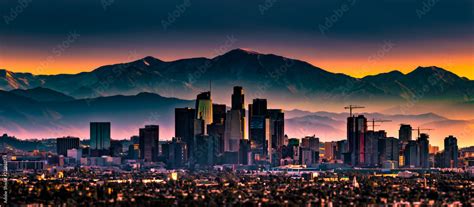 Early Morning Sunrise Overlooking Los Angeles California Stock Photo