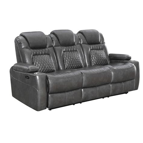 Benjara Black Leatherette Diamond Tufted Power Recliner Sofa With