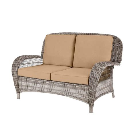 Hampton Bay Beacon Park Gray Wicker Outdoor Patio Loveseat With