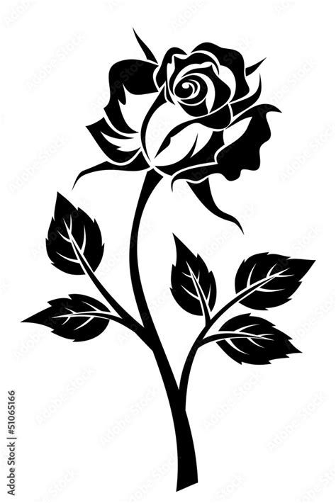 Black Silhouette Of Rose With Stem Vector Illustration Stock Vector