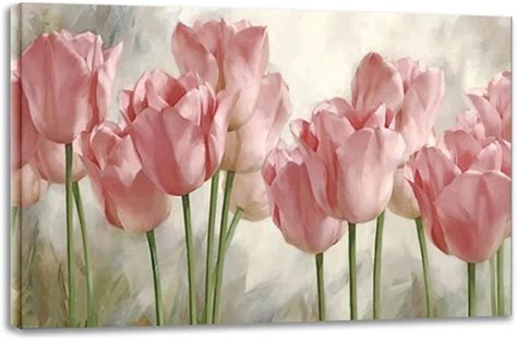 Amazon Canvas Wall Art Spring Pink Tulip Flowers Landscape