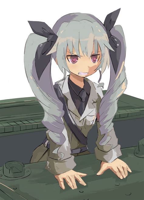 Safebooru 1girl Anchovy Angry Arm Support Belt Brown Eyes Clenched