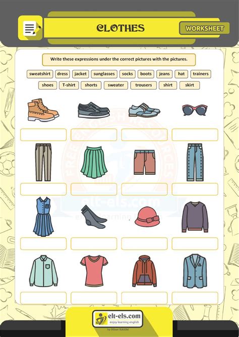 Worksheet Clothes Elt