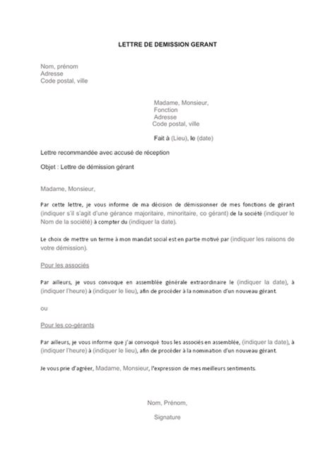 Lettre De D Mission G Rant Document Et Mod Le T L Charger