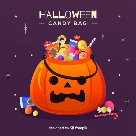 Free Vector | Lovely halloween candy bag with flat design