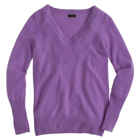 Jcrew Collection Cashmere V Neck Sweater In Purple Bright Aubergine