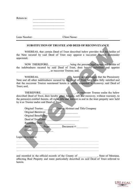 Montana Substitution Of Trustee And Deed Of Substitution Of Trustee And Full Reconveyance