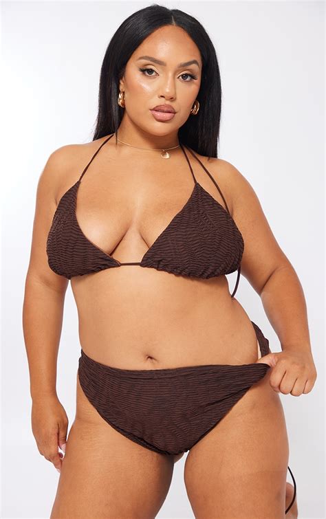 Plus Chocolate Textured High Waist Bikini Bottoms Plus Size