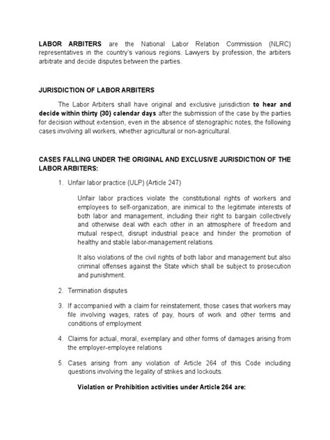 Jurisdiction Of Labor Arbiters Pdf Arbitration Strike Action