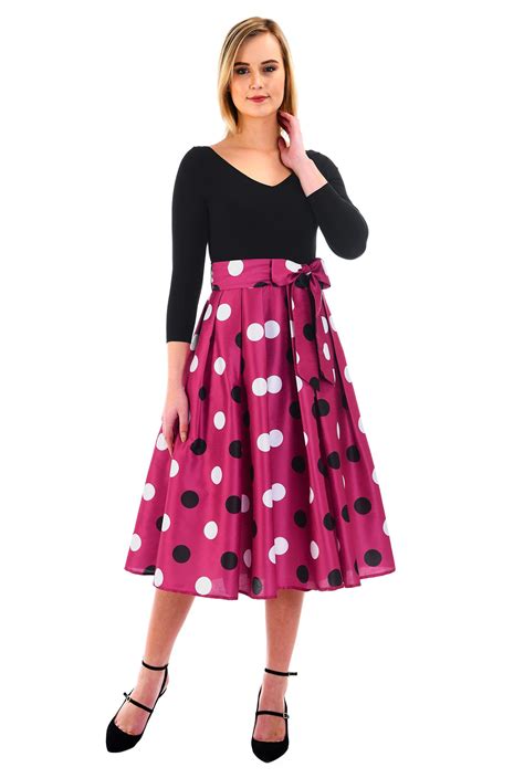 Shop Polka Dot Print Dupioni Mixed Media Dress Eshakti