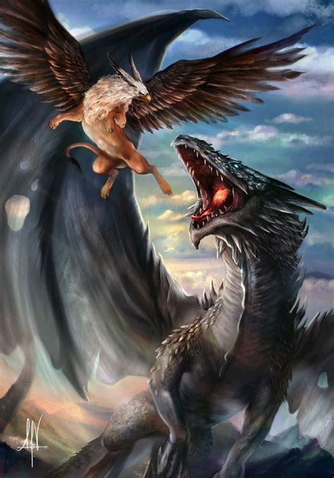 Dragon And Griffin Fantasy Art