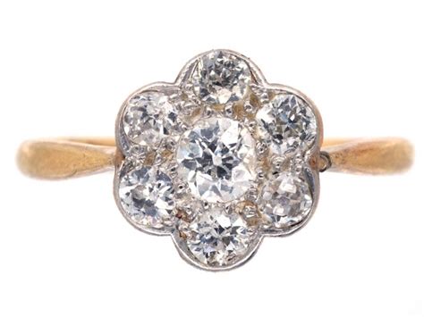 Edwardian Ct Gold Platinum Diamond Cluster Ring M The