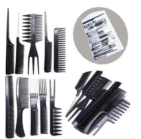 10Pcs Black Multifunction Pro Salon Hair Styling Barbers Brush Combs