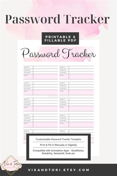 Pink Password Log Password Tracker Password Organizer Password Keeper