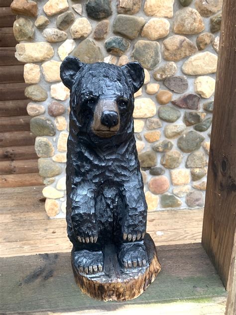 Bear Chainsaw Carving Wooden Bear Hand Carved Wood Bear Black Bear