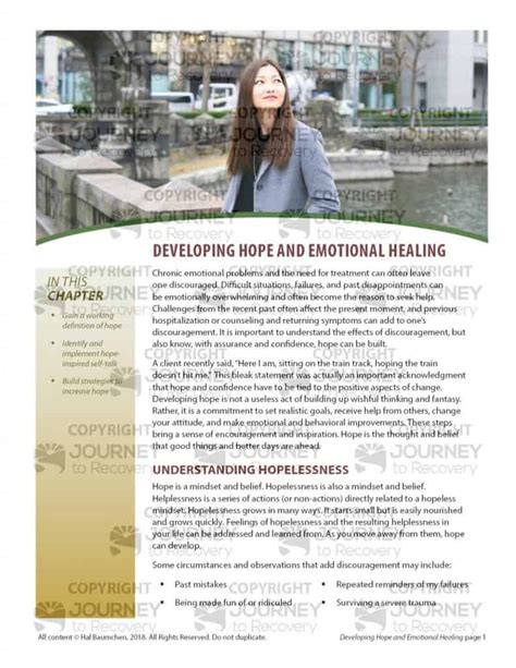 Developing Hope And Emotional Healing Mh Lesson Journey To Recovery