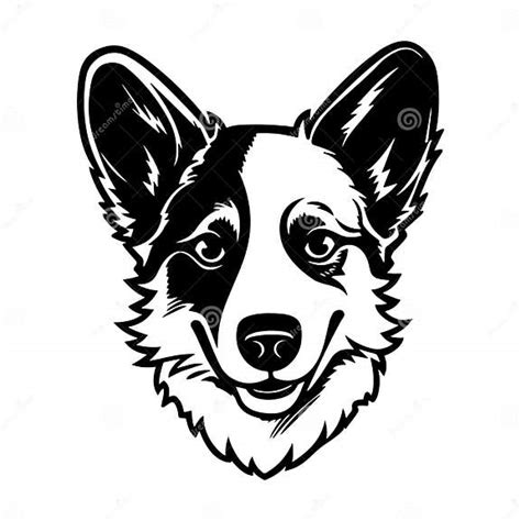 Corgi Dog Portrait Drawing, Black Outline Vector Illustration. Stock ...