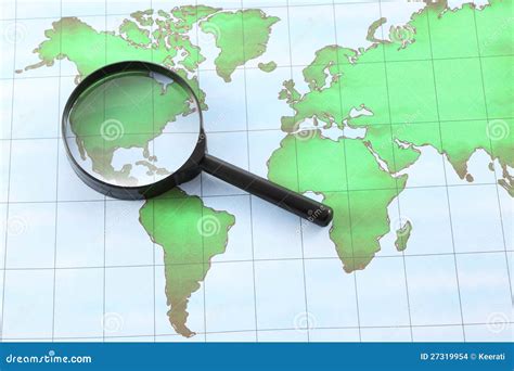 Magnifying Glass Black Frame On World Map Stock Photo Image Of Tool