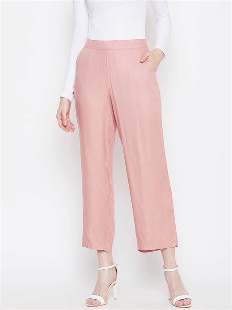 Buy Femella Women Pink Regular Fit Solid Formal Trousers Trousers For Women 11186576 Myntra