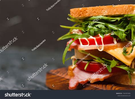 Huge Tasty Sandwich Ham Balyk Arugula Stock Photo 1704787405 Shutterstock