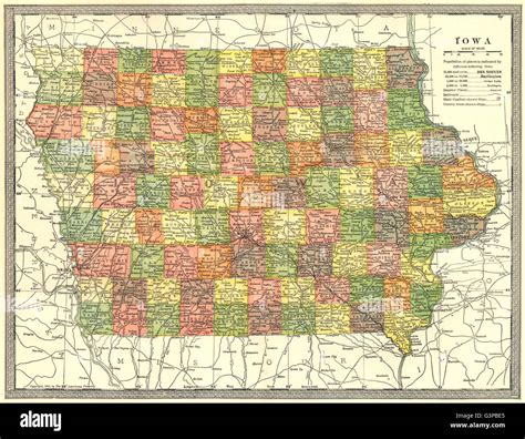 IOWA state map. Counties, 1907 Stock Photo - Alamy