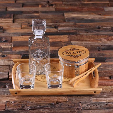 Personalized Whiskey Decanter Set with Bamboo Tray - Teals Prairie & Co.®