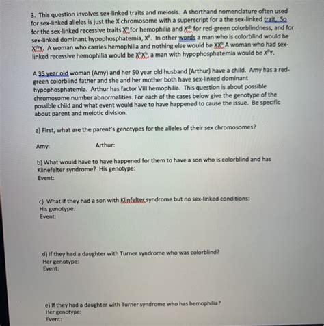 Solved This Question Involves Sex Linked Traits And Chegg
