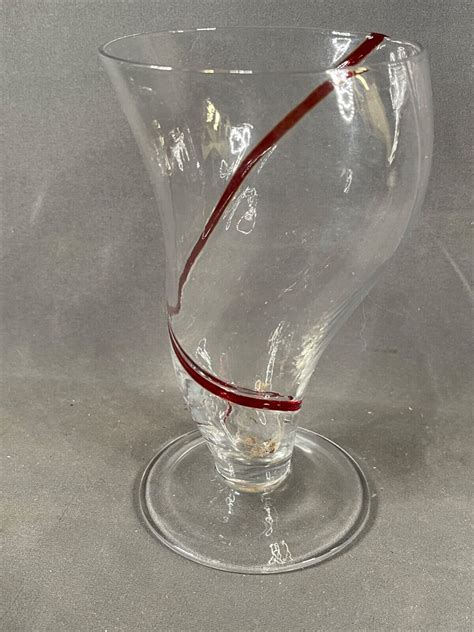 Pier Red Swirline Tornado Footed Glass Tumbler Heavy Swirl Cup Vase