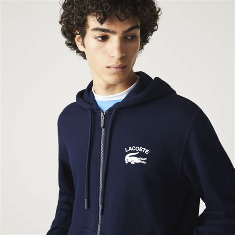 Mens Lacoste Classic Fit Hooded Zippered Sweatshirt Navy Blue