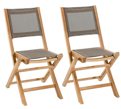 Lot De 2 Chaises De Jardin Pliantes Teck Textilène Taupe Summer Ref 30020802 Chaises