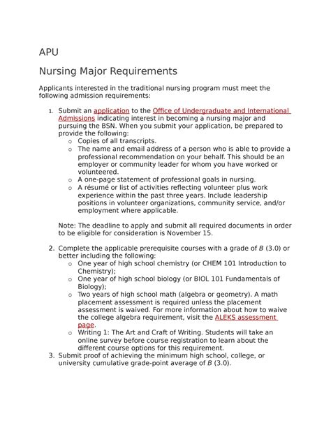 Apu Nursing Requirements Apu Nursing Major Requirements Applicants