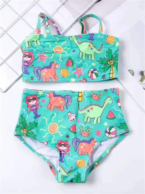 Girls Bikini Swimsuit Cartoon Mermaid Dinosaur Rainbow Temu