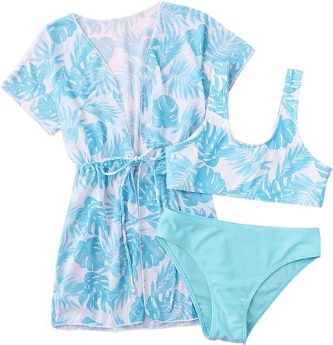 Amazon SOLY HUX Girl S Tropical Print Bikini Bathing Suit With Kimono Piece Swimsuits