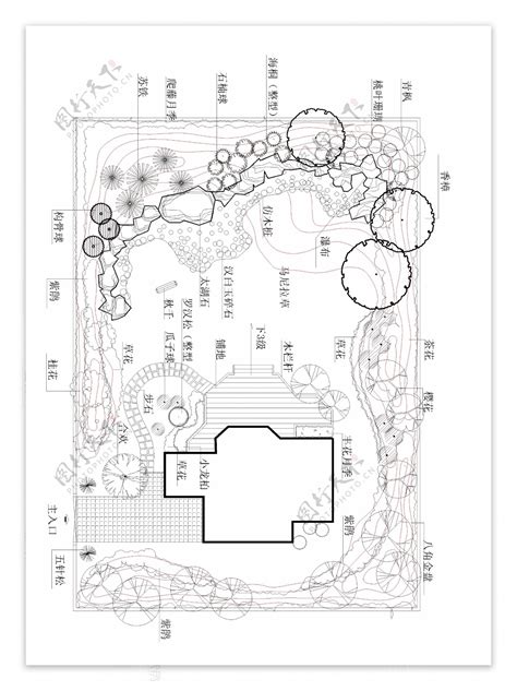 小庭园景观设计cad平面图图片素材 编号27562349 图行天下
