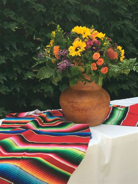 Mexican Fiesta Table Centerpiece Mexican Blankets Etsy And Pottery Old