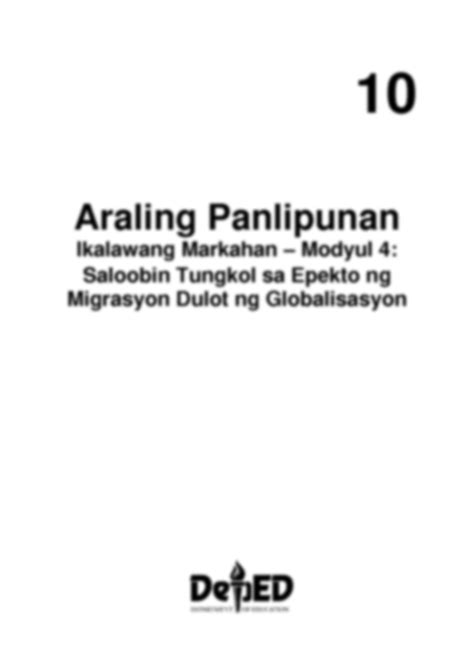 SOLUTION Ap10 Q2 Mod4 Saloobin Tungkol Sa Epekto Ng Migrasyon Dulot Ng