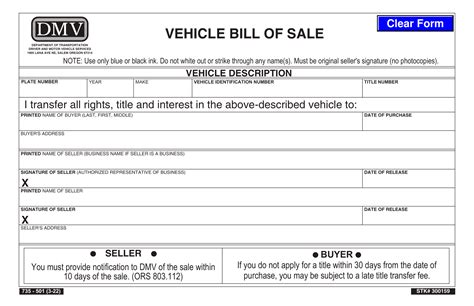 Free Oregon Bill Of Sale Template Driving Test Pro