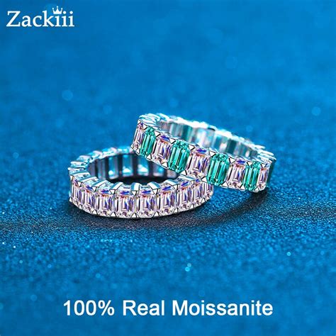 Full Moissanite Half Eternity Wedding Band Sterling Silver Rings