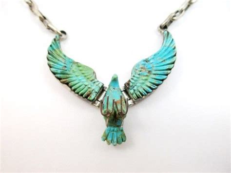 Signed B Sterling Turquoise Eagle Necklace Turquoise Sterling