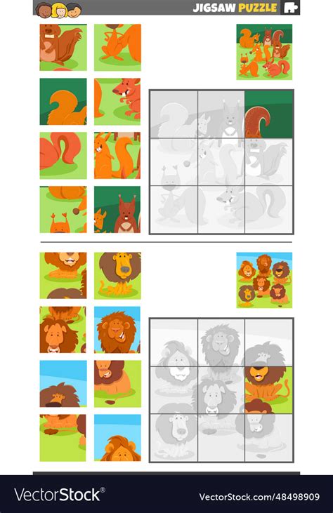 Jigsaw puzzle games set with cartoon animal Vector Image