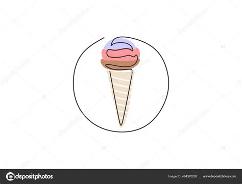 Dibujo Continuo Una Línea Cono Helado Dulce Fresco Delicioso Helado