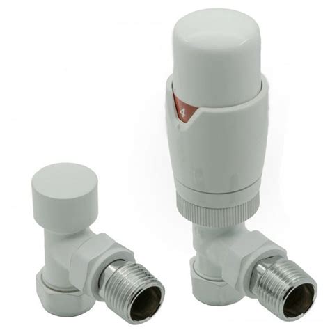 Reina Modal Trv Angled Radiator Valve And Lockshield White Plumbing Superstore®