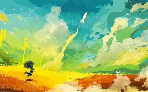 HD wallpaper: happiness, rocket, umbrella, artwork, rainbows, drawing ...