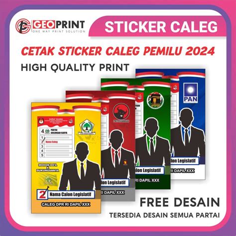 PAKET 500 PCS STICKER CALEG PEMILU 2024 FREE DESAIN TEMPLATE PARTAI