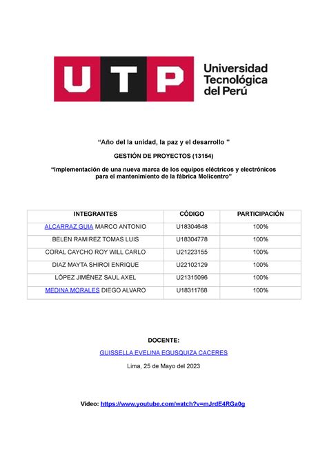 Avance De Proyecto Final Grupo A O Del La Unidad La Paz Y El