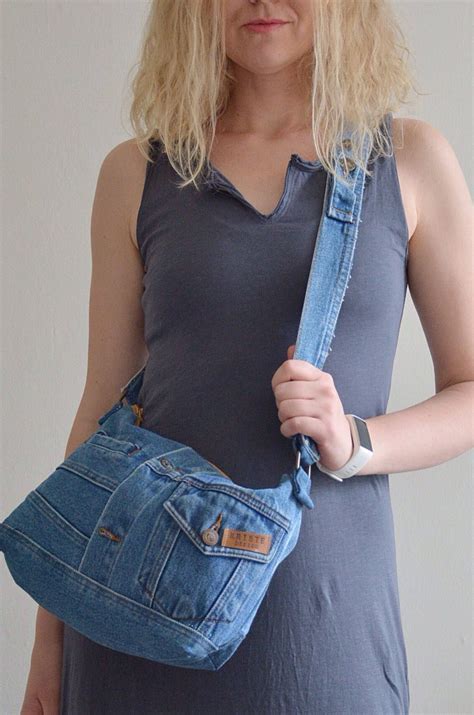 Blue Denim Crossbody Bag With Lining Strap Zip Etsy Uk Denim Crossbody Recycled Denim