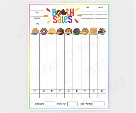 Abc Girl Scout Cookie Booth Tally Count Sheet Printable Smart Etsy