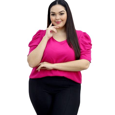 Blusa Feminina Plus Size Manga Bufante Lisa Shopee Brasil