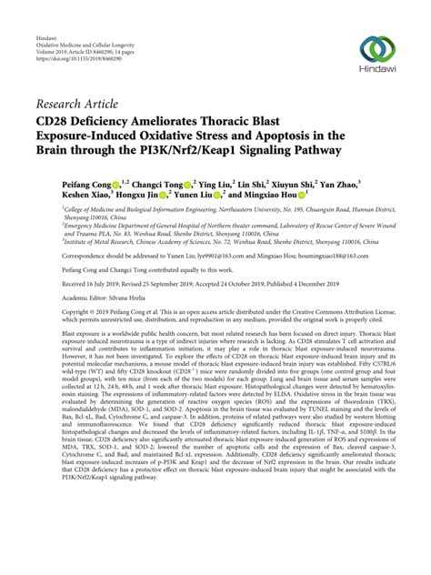 PDF CD28 Deficiency Ameliorates Thoracic Blast Exposure Induced